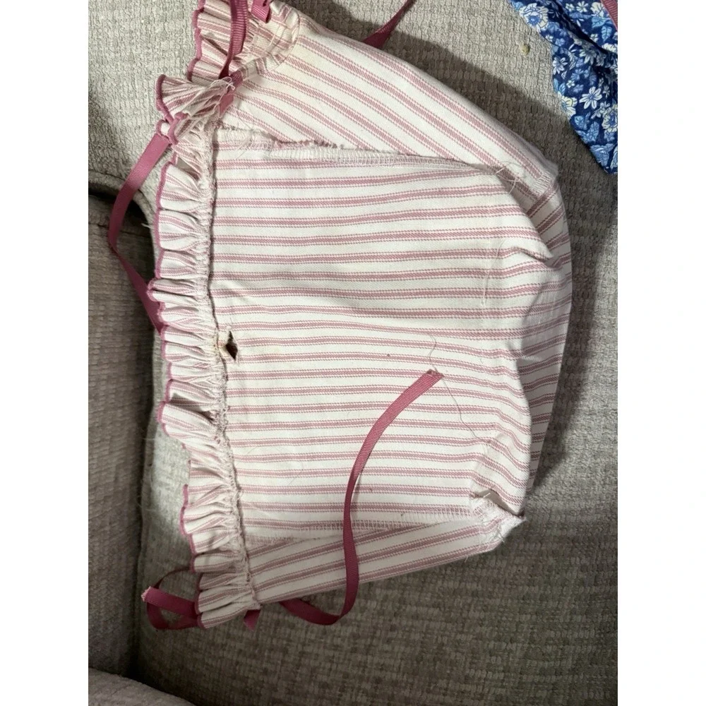 Longaberger Spring Basket Liner Pink Mauve Striped With Ties Ruffles